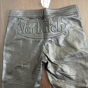 Brand New Low Rise Von Dutch Black Faux Leather Flare Pants fits small size 32